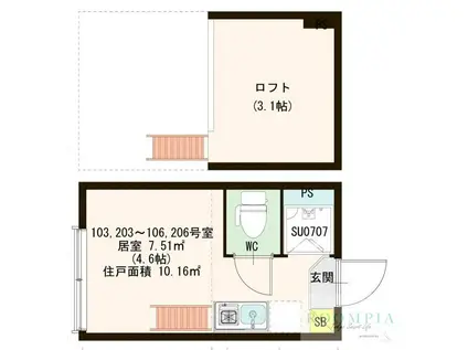 ハーモニーテラス高松II(ワンルーム/1階)の間取り写真