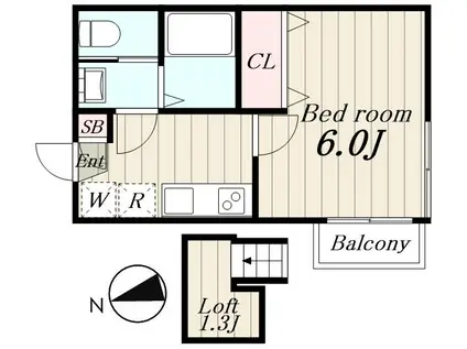 ヴィア・メラヴィッリオーゾ長崎(1K/2階)の間取り写真