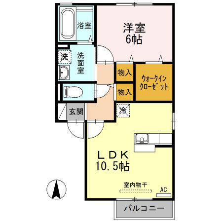 コーポK C棟(1LDK/2階)の間取り写真