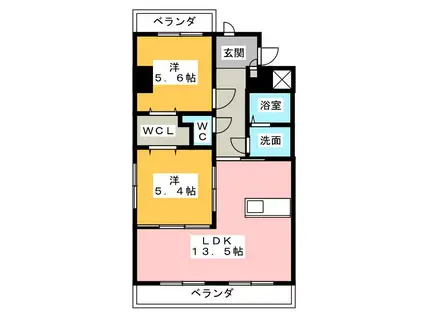 アンジューV(2LDK/5階)の間取り写真