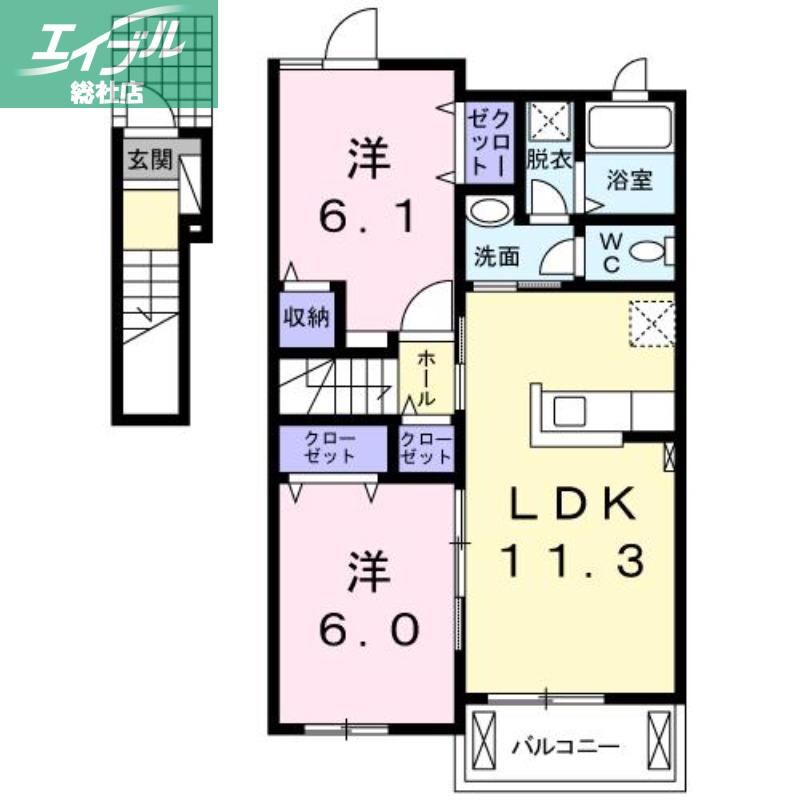 ポム・ダムールA(2LDK/2階)の間取り写真