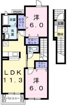 ベルメゾン福地D(2LDK/2階)の間取り写真