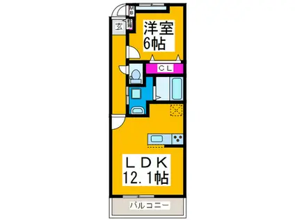 ヴィルヌーブ堺II(1LDK/2階)の間取り写真