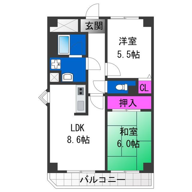 ヴィラシャトー(2LDK/4階)の間取り写真