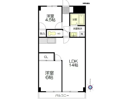 メゾンベルファーレ(2LDK/4階)の間取り写真