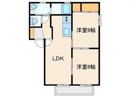 シャンテリーベンC(2LDK/2階)の間取り写真
