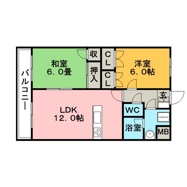 グリーンヒルズ東山II(2LDK/4階)の間取り写真