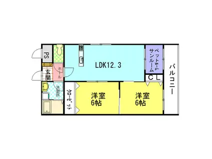 ライフ新神田(2LDK/3階)の間取り写真
