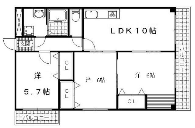 菊ビル(2LDK/4階)の間取り写真