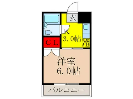 バンブーハイツ(1K/2階)の間取り写真