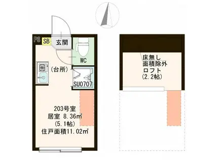 ハーモニーテラス東小岩II(ワンルーム/2階)の間取り写真