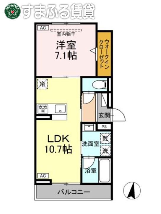 GRAND D-ROOM幸町(1LDK/2階)の間取り写真