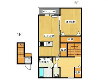 リガーレ天神東B棟(1LDK/2階)の間取り写真