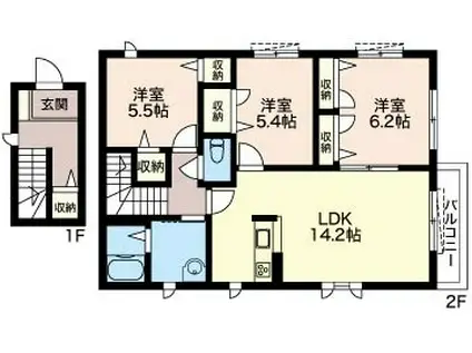 ローズヒルズ(3LDK/2階)の間取り写真