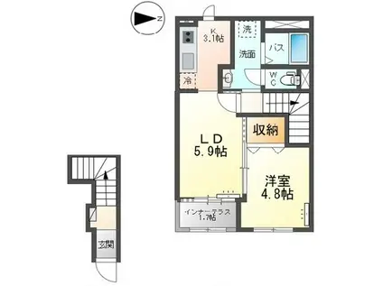 ヴァンベール伍番館(1LDK/2階)の間取り写真