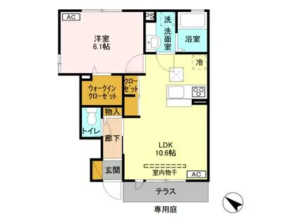 D‐ROOMリバストーンA106(1LDK/1階)の間取り写真