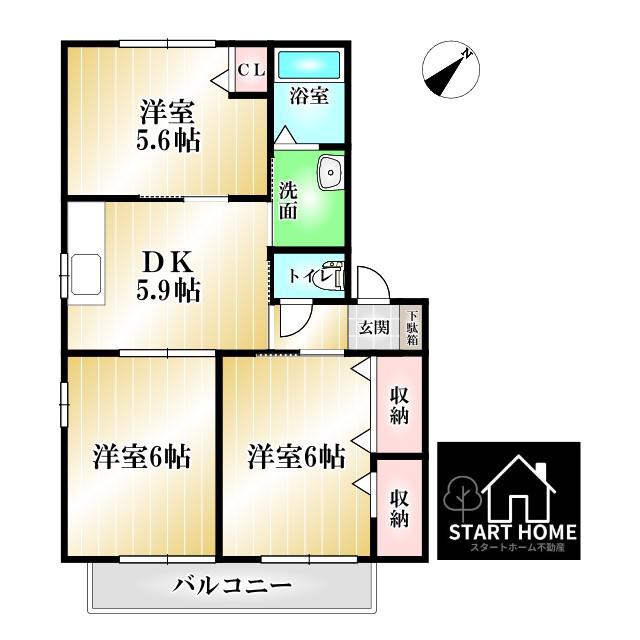 シャーメゾンブルーム I(3DK/2階)の間取り写真