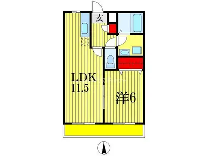 ピースコート(1LDK/2階)の間取り写真