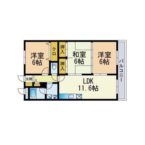 エトワール柏原(3LDK/2階)の間取り写真