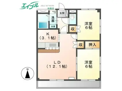 ツインハーティD2(2LDK/2階)の間取り写真