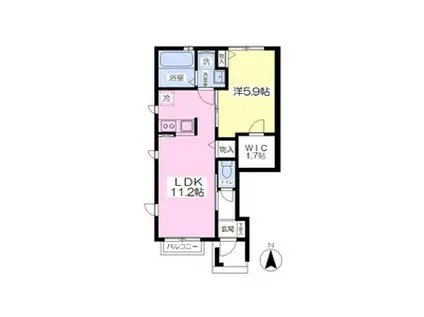 ベルソレイユ春岡B棟(1LDK/1階)の間取り写真