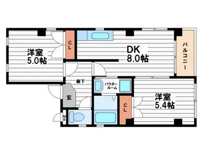 クローバーハウス(2DK/4階)の間取り写真