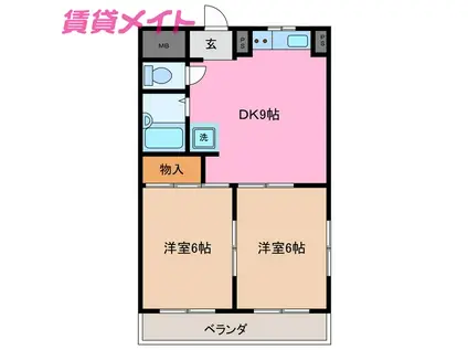 ファミリーマンション(2DK/3階)の間取り写真