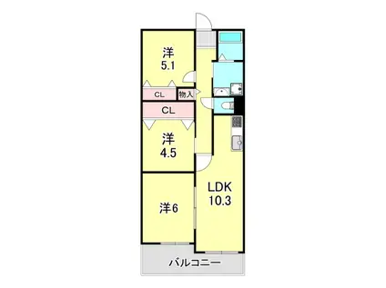 本山グランドハイツ(3LDK/6階)の間取り写真