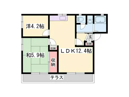 ディアス花北B棟(2LDK/1階)の間取り写真