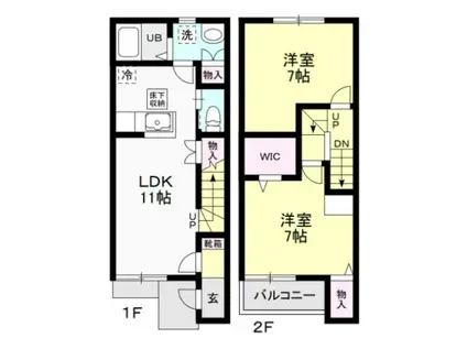 ベイローレル A(2LDK/1階)の間取り写真