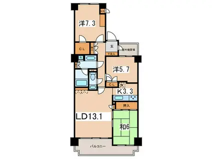 コスモ東戸塚グランパルクA棟(3LDK/8階)の間取り写真