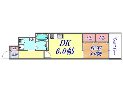 セレニテ神戸元町クレア(1DK/6階)の間取り写真