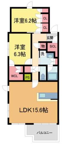 プラウド西宮北口(2LDK/2階)の間取り写真