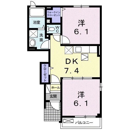 レバンテB(2DK/1階)の間取り写真
