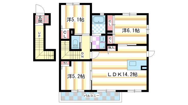 ラフィネ梅美台 F棟(3LDK/2階)の間取り写真