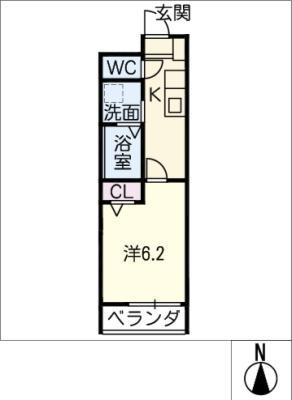 グランテラス八田駅前(1K/2階)の間取り写真