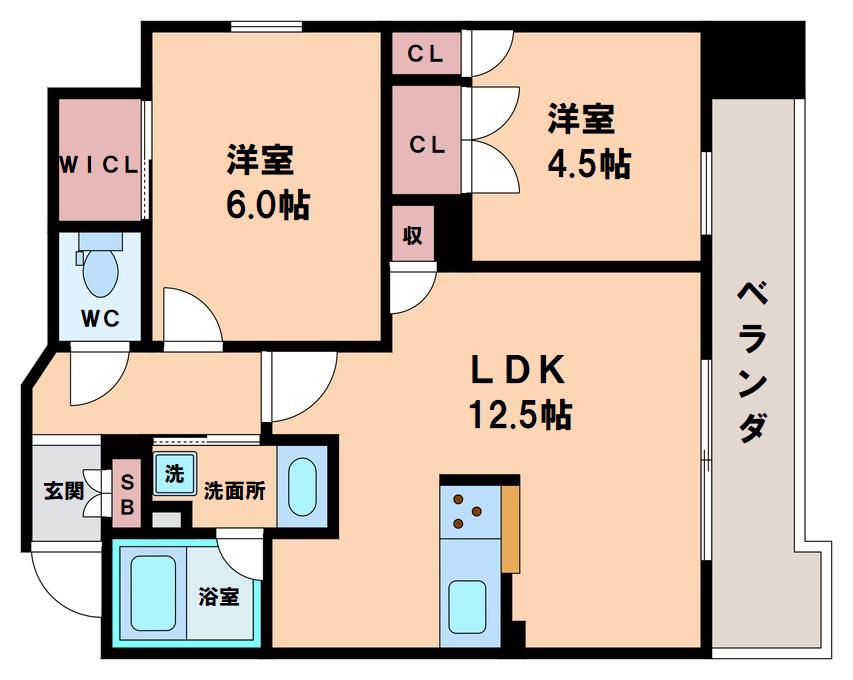 STANDZ四天王寺前夕陽丘(2LDK/3階)の間取り写真