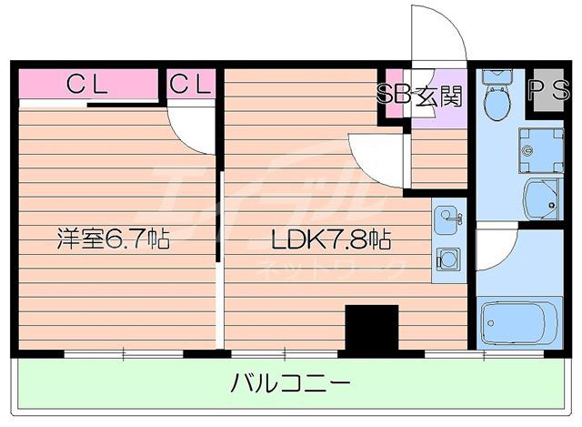 ハピネス吹田(1DK/4階)の間取り写真