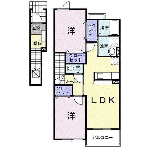 アルシオネ・クレメント(2LDK/2階)の間取り写真