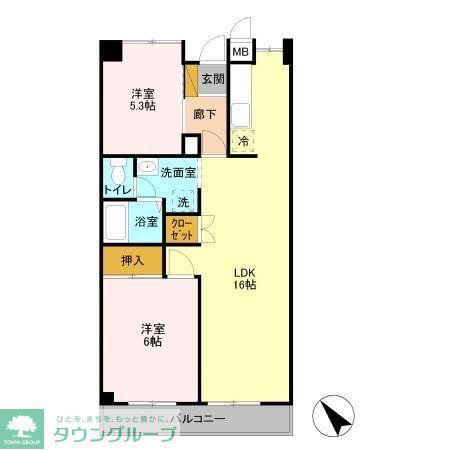 シャインクロコ(2LDK/3階)の間取り写真