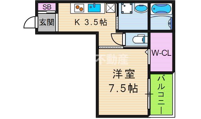 ディアコート矢田(1K/3階)の間取り写真