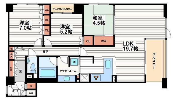 ヴァンデュールアッシュ南船場(3LDK/11階)の間取り写真