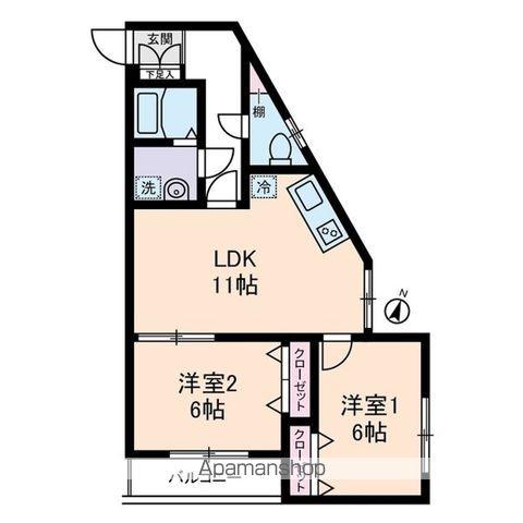 ビューヒル南(2LDK/2階)の間取り写真
