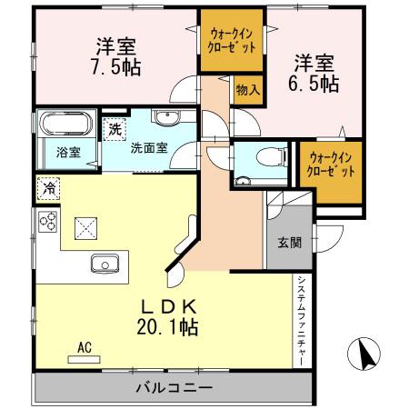 ラグジュアリ新涯A(2LDK/2階)の間取り写真