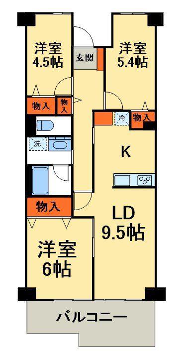 北柏宿連寺ハイツ(3LDK/6階)の間取り写真