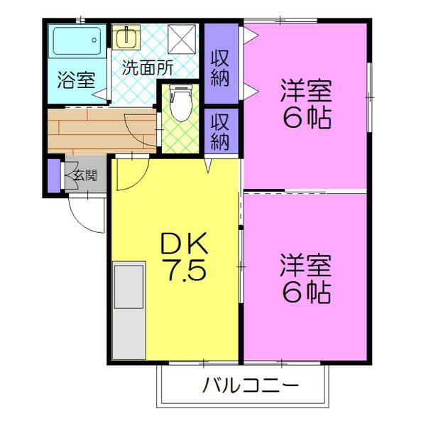 サンガーデンオヤマC(2DK/2階)の間取り写真