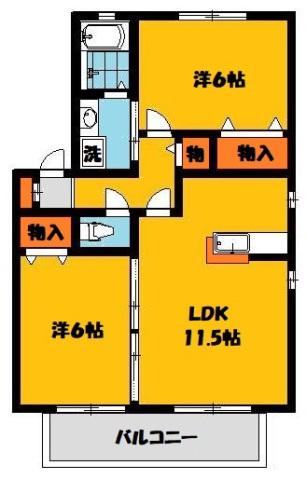 ディアクレストB棟(2LDK/1階)の間取り写真