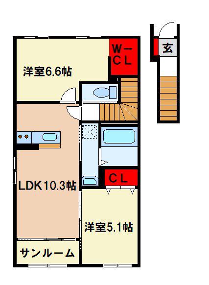プライムヒルズ(2LDK/2階)の間取り写真