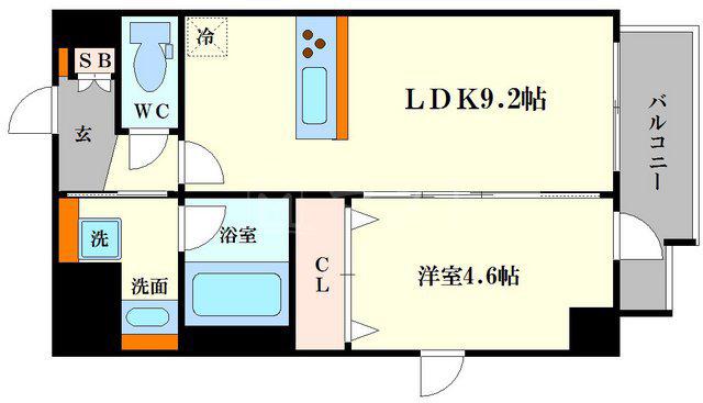 ハーヴェスト京町堀(1LDK/2階)の間取り写真