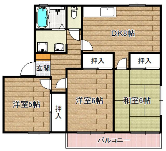 ハイツシグナスB棟(3DK/2階)の間取り写真